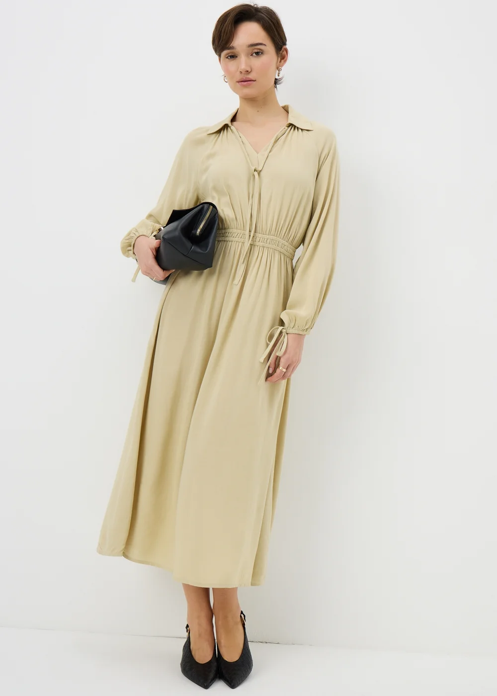 Sage Green Tie Neck Midaxi Dress - 8 | Matalan Sage Green Tie Neck Midaxi Dress - 8 | Matalan