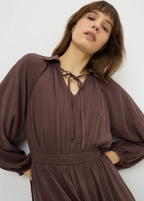 Brown Tie Neck Midaxi Dress - 26 Image 2