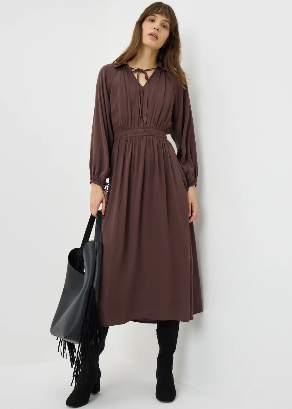 Brown Tie Neck Midaxi Dress - 24 | Matalan Brown Tie Neck Midaxi Dress - 24 | Matalan