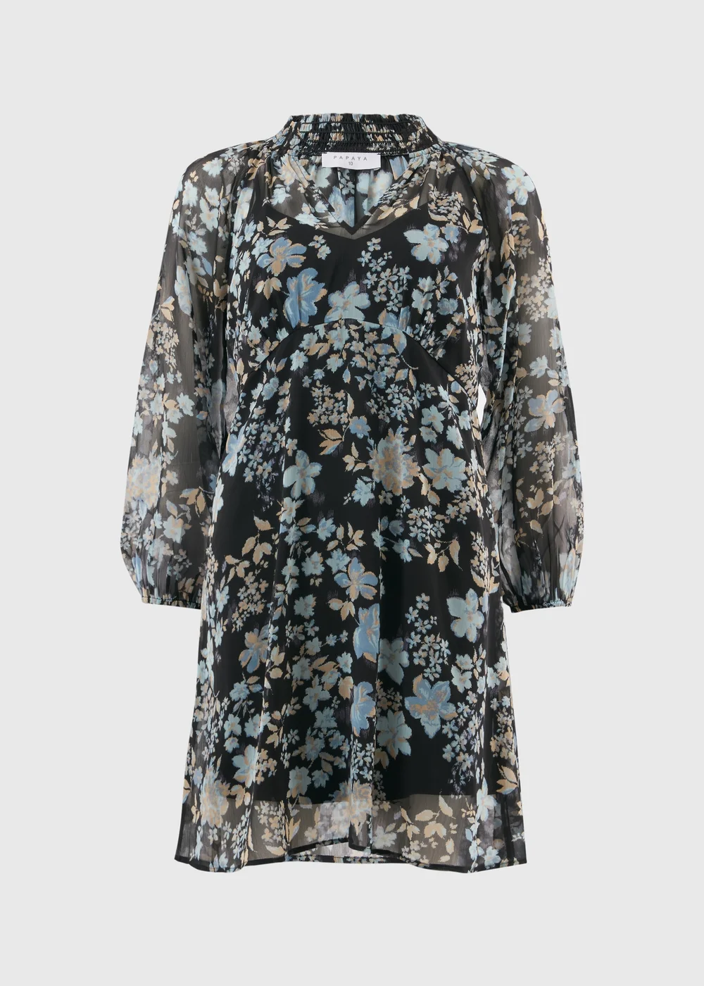 Blue Floral Shirred Neck Dress - 8 Image 4