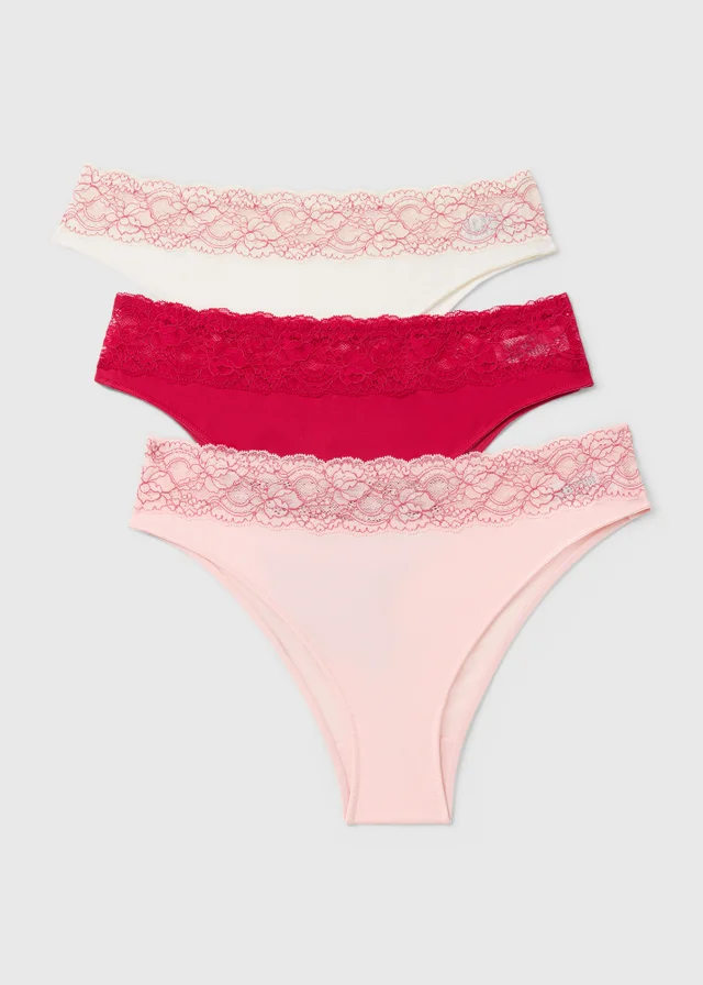 3 Pack Pink Lace Trim Brazilian Knickers