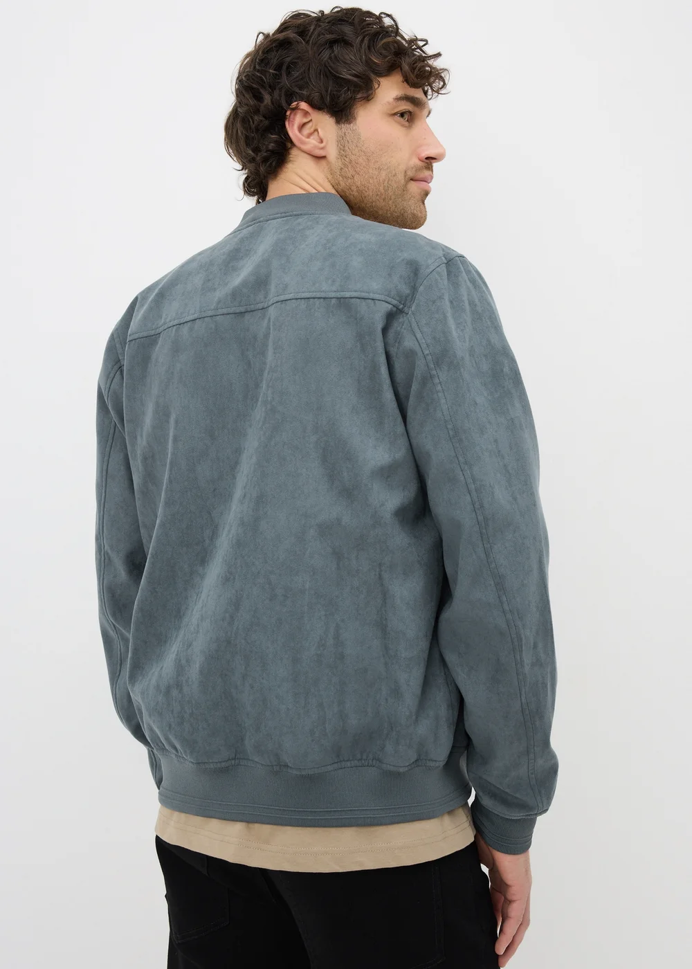 Grey Faux Suede Bomber Jacket - S Image 3