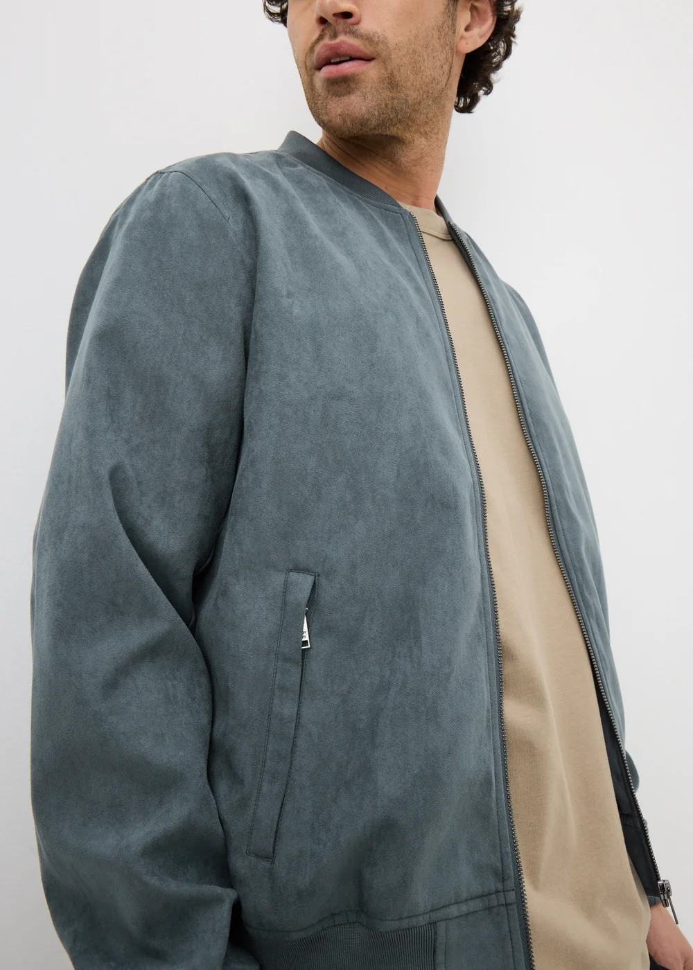 Grey Faux Suede Bomber Jacket - S Image 2