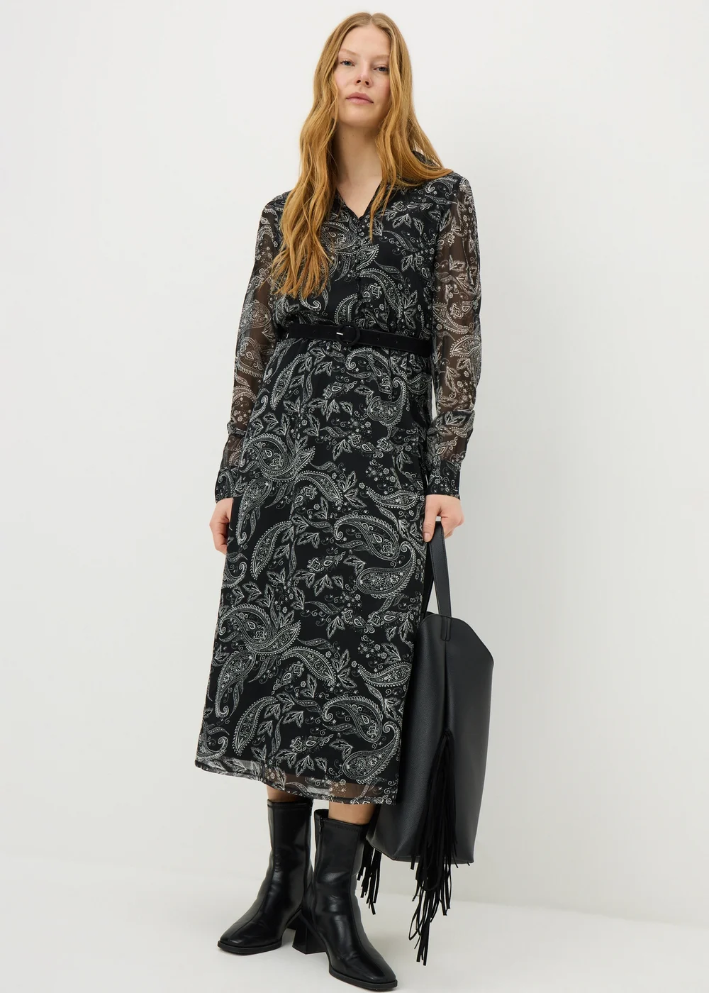 Black Paisley Belted Midaxi Dress - 20 Image 1