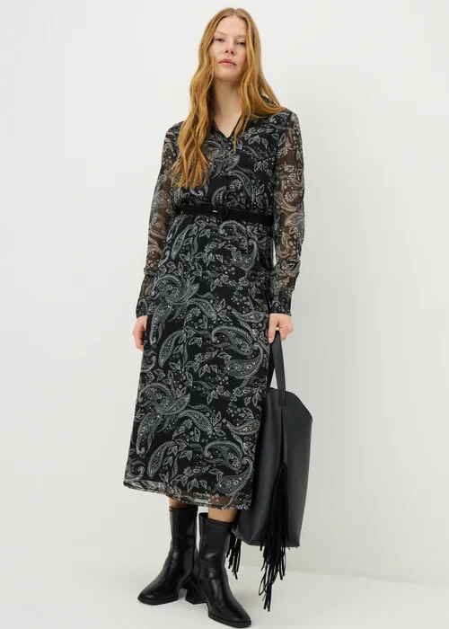 Black Paisley Belted Midaxi Dress - 20 Image 1