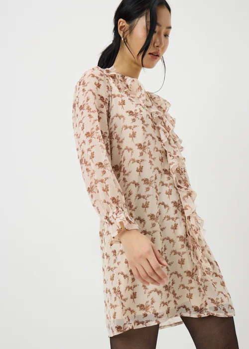 Brown Floral Ruffle Mini Dress - 16 Image 1
