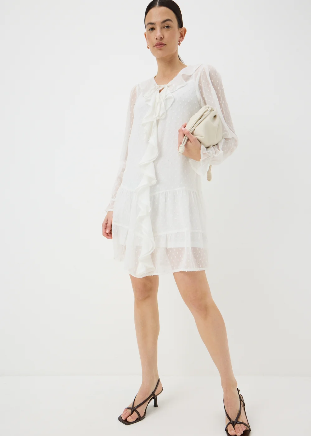 Ivory Dobby Ruffle Mini Dress - 10 Ivory Dobby Ruffle Mini Dress - 10