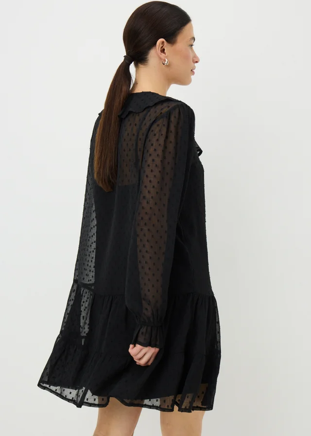 Black Dobby Ruffle Mini Dress