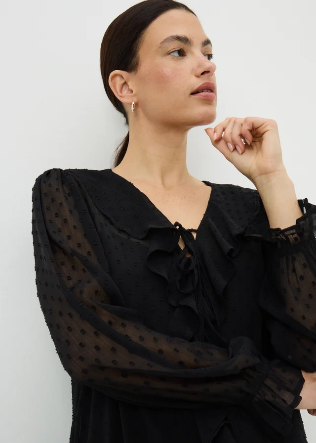 Black Dobby Ruffle Mini Dress