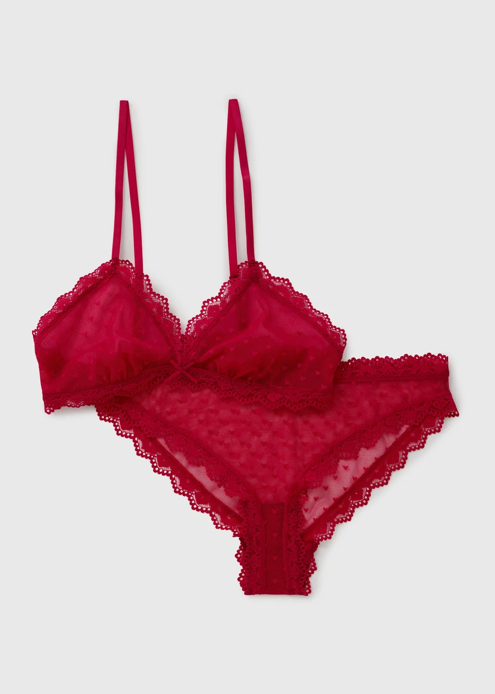 Red Heart Mesh Bralette & Knicker Set - Small Image 3