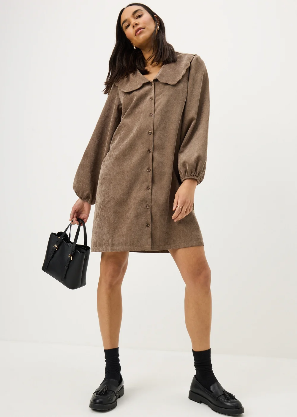 Brown Button Cord Collar Mini Dress - 18 Image 1
