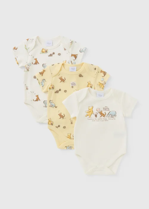 Disney Winnie The Pooh 3 Pack Baby Cream Bodysuits (Newborn-23mths) - 3-6 months Image 1