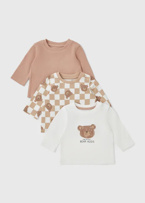 3 Pack Baby Brown Bear Tops (Newborn-23mths) - 0-3 months Image 1