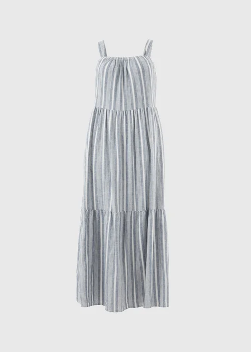 Blue Stripe Linen Rich Midaxi Dress - 22 Image 4