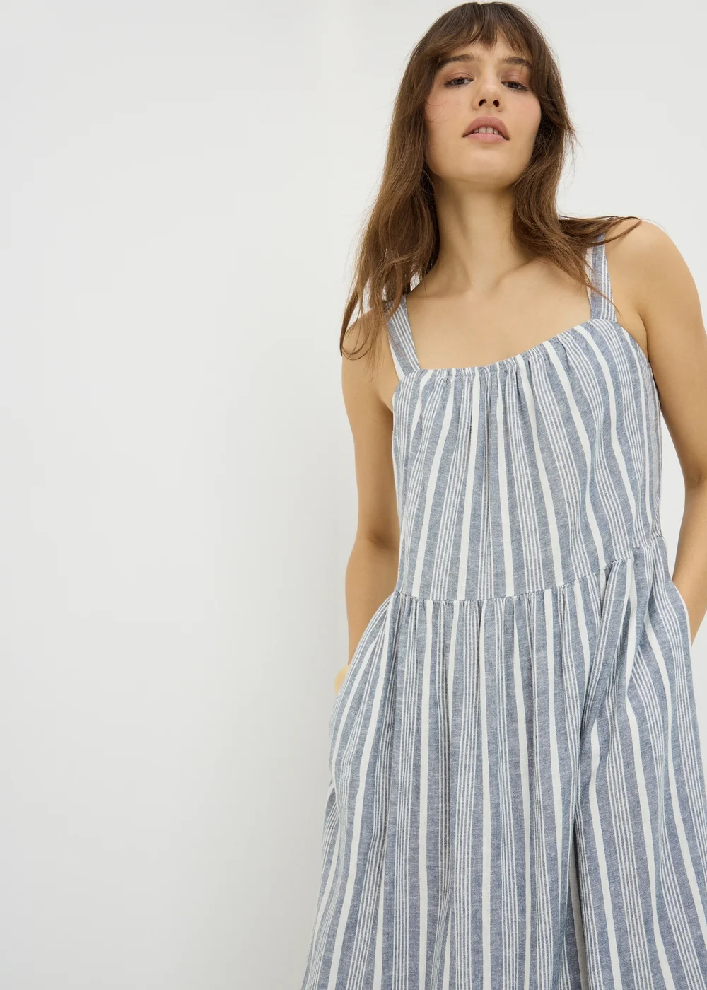 Blue Stripe Linen Rich Midaxi Dress - 22 Image 2