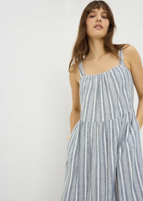 Blue Stripe Linen Rich Midaxi Dress - 22 Image 2