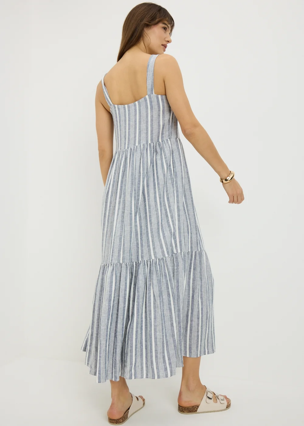 Blue Stripe Linen Rich Midaxi Dress - 22 Image 3