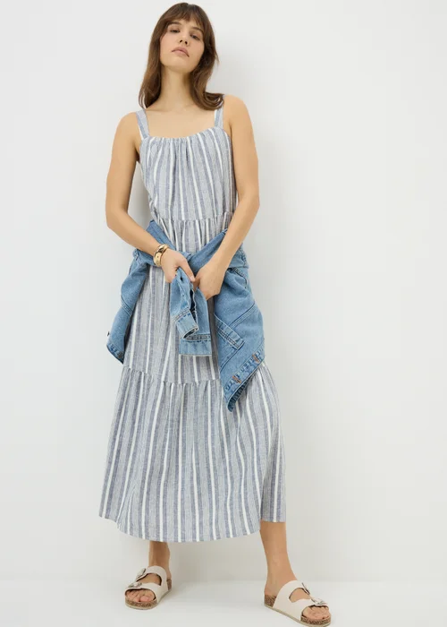 Blue Stripe Linen Rich Midaxi Dress - 22 Image 1