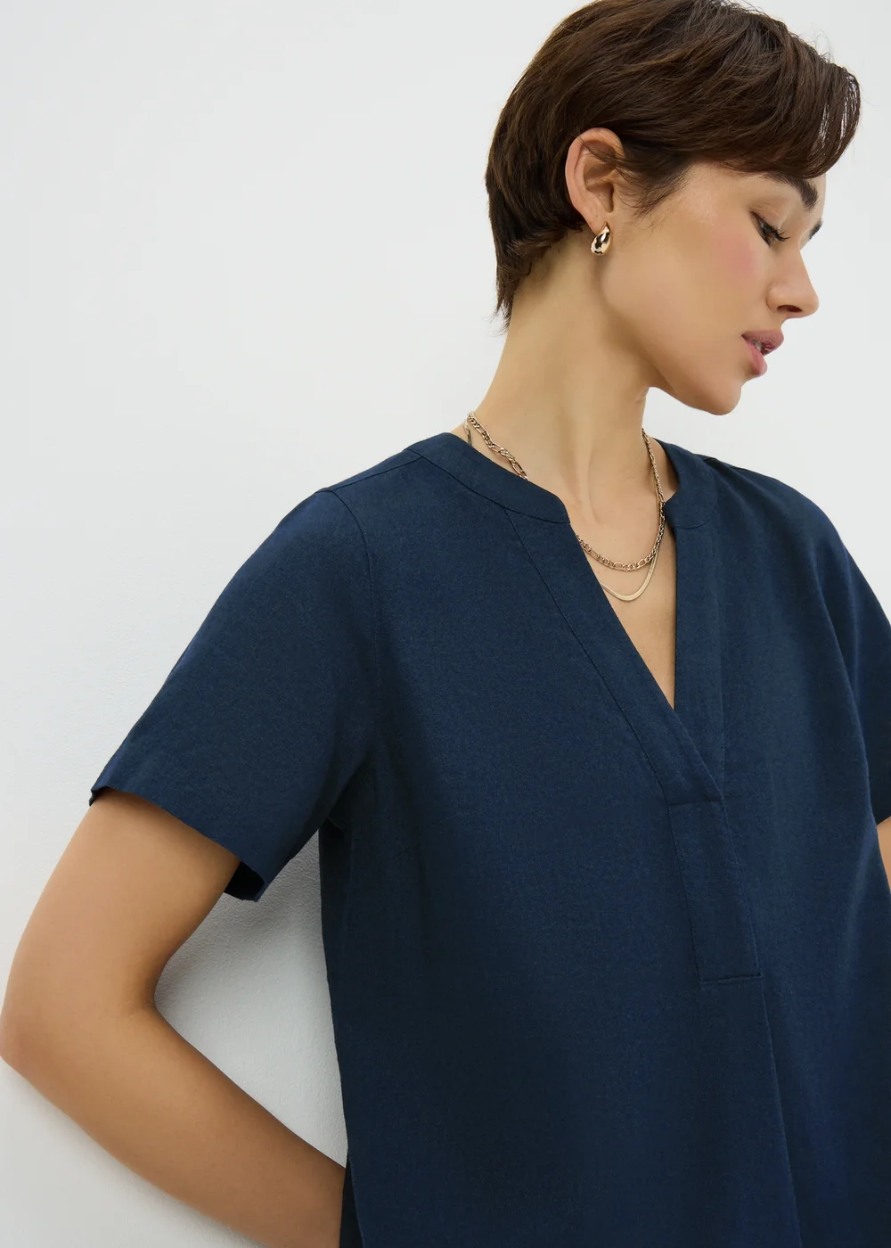 Navy Linen Tunic Mini Dress - 8 | Matalan Navy Linen Tunic Mini Dress - 8 | Matalan