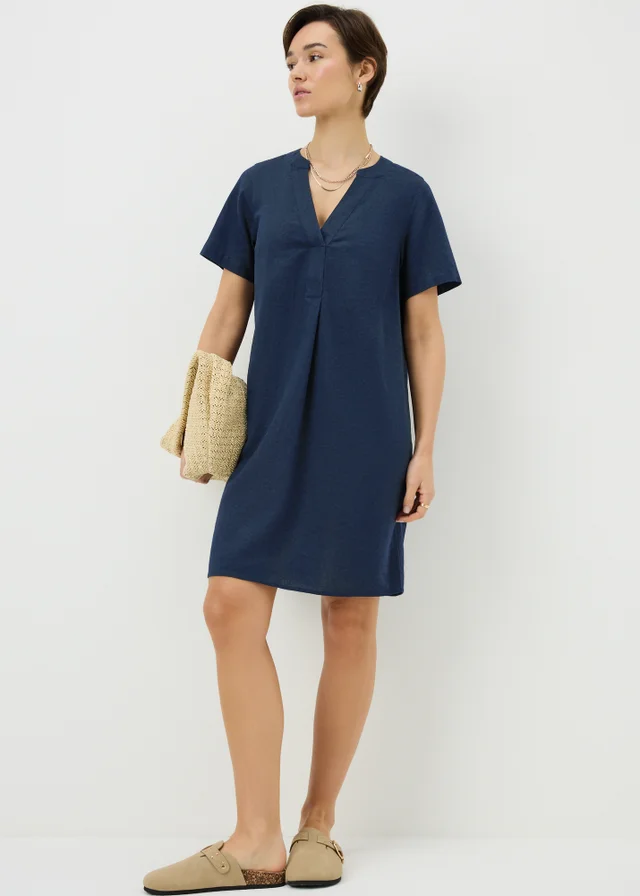 Navy Linen Tunic Mini Dress