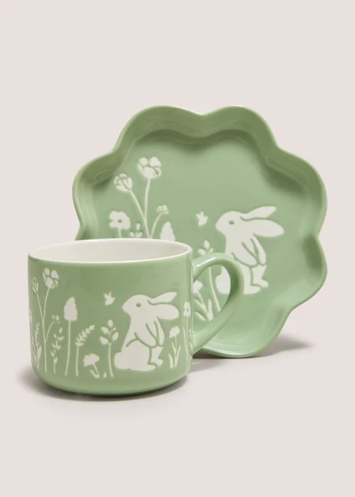 Green 2pc Rabbit Mug and Plate Set Image 2