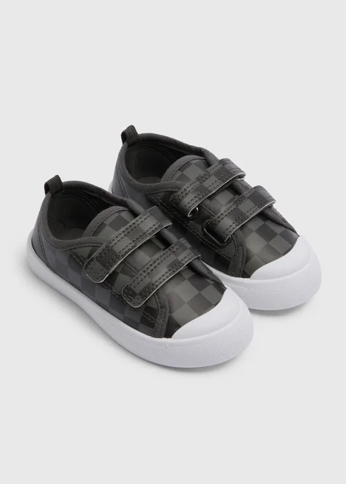 Boys Grey Checkerboard Double Strap Canvas Shoes (Younger 4-12) - 6 Infant Image 1