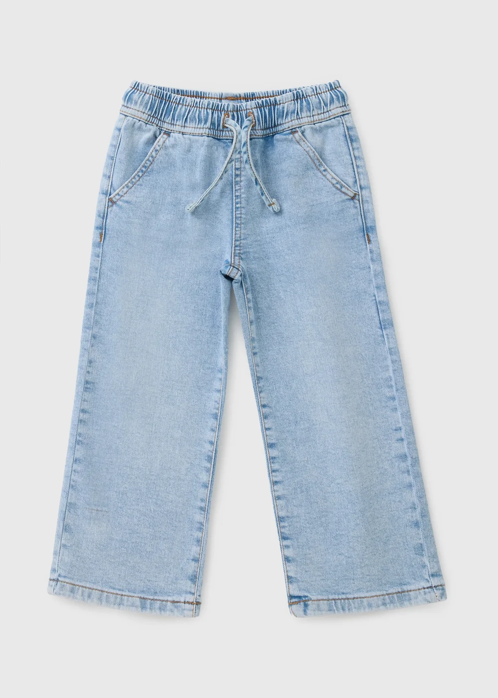 Girls Lightwash Drawstring Wide Leg Jeans (1-7yrs) - 1 to 1 half years Image 1