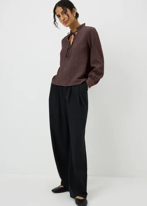 Chocolate Brown Textured High Neck Blouse - 8 Image 1