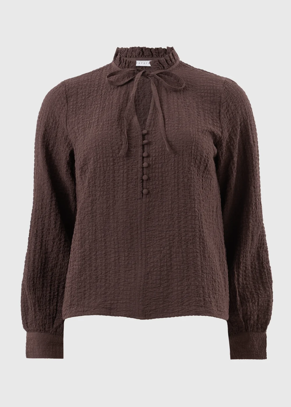 Chocolate Brown Textured High Neck Blouse - 8 Image 4