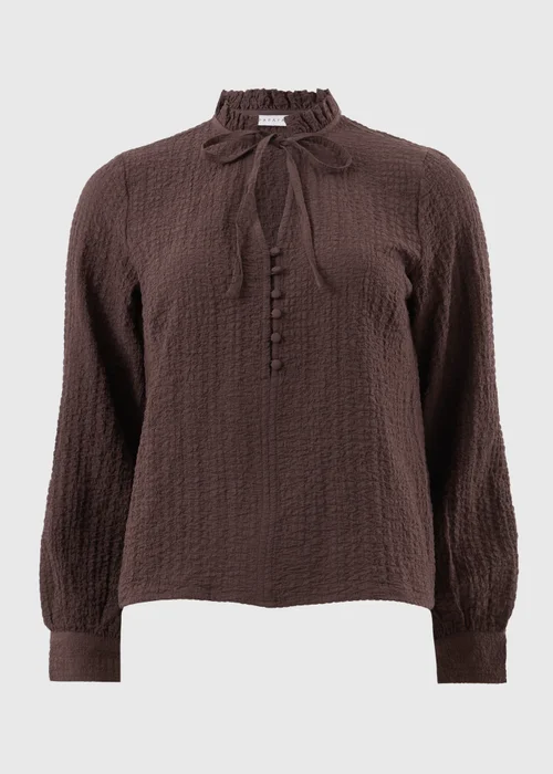 Chocolate Brown Textured High Neck Blouse - 8 Image 4