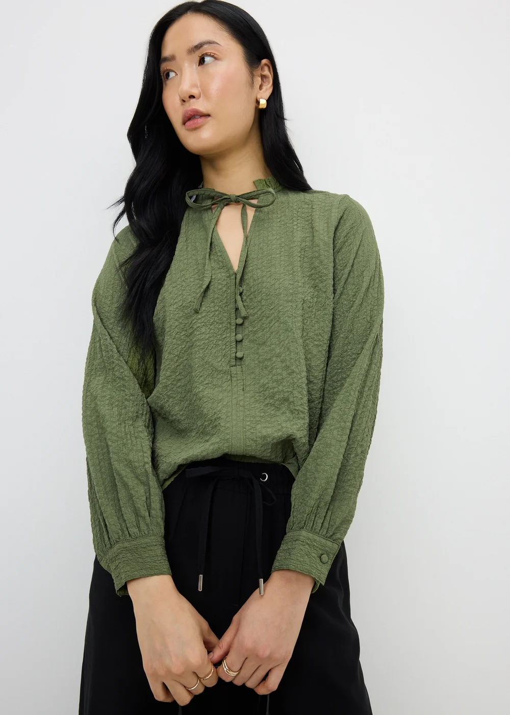 Green Textured High Neck Blouse - 22 Image 1