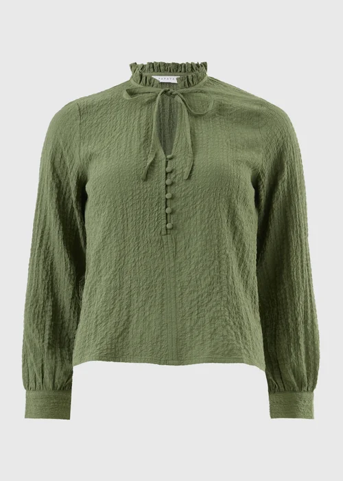 Green Textured High Neck Blouse - 22 Image 4
