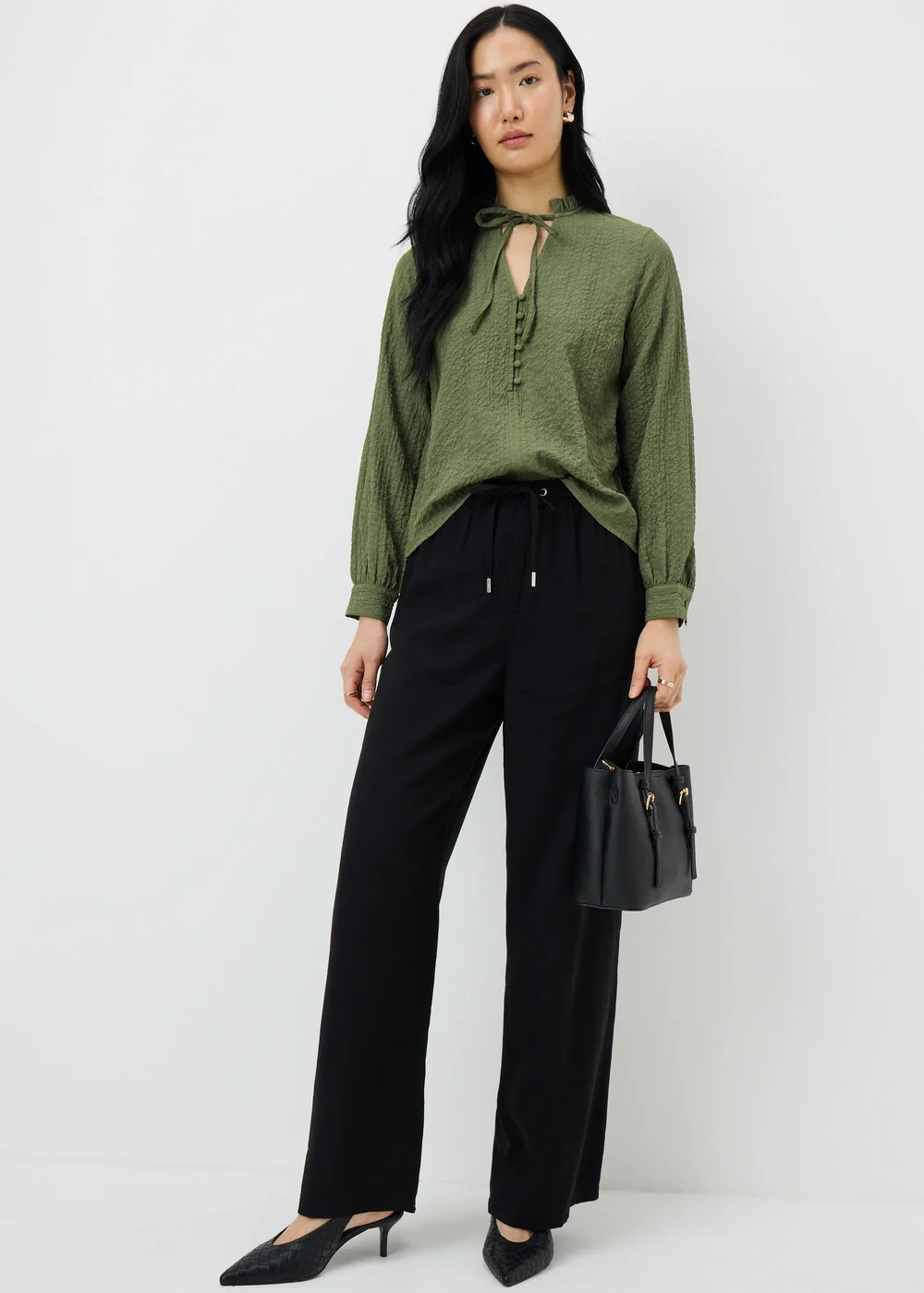 Green Textured High Neck Blouse - 22 Image 2