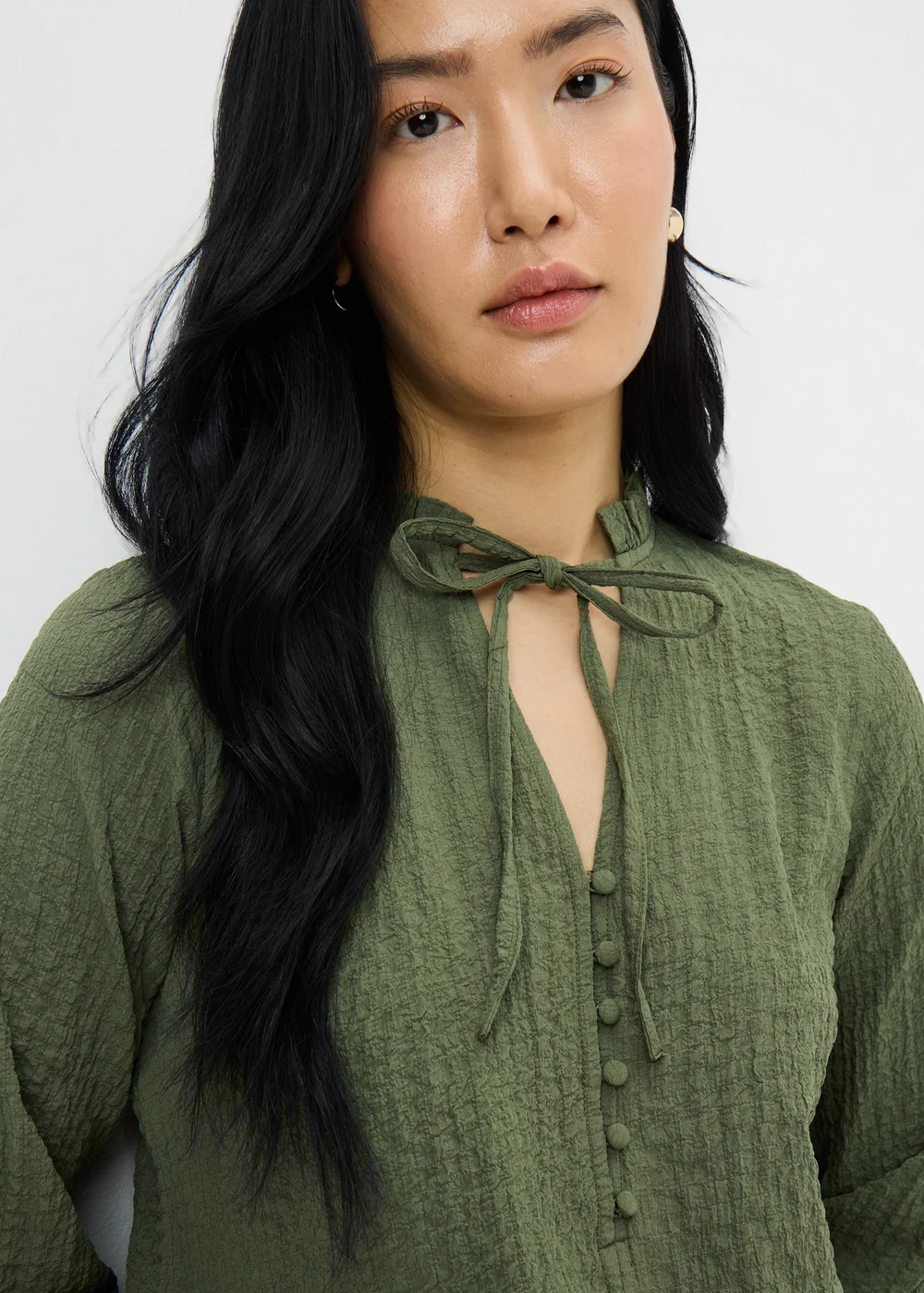 Green Textured High Neck Blouse - 22 Image 3