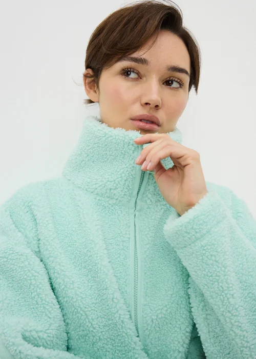 Green Funnel Neck Taped Borg Jacket - S Image 2