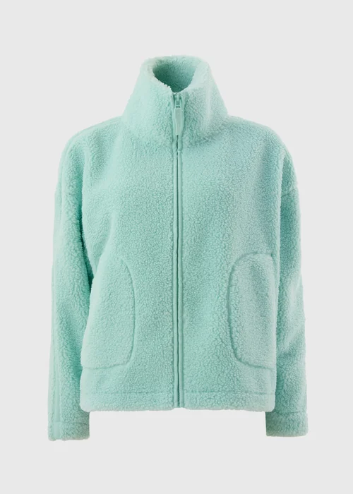 Green Funnel Neck Taped Borg Jacket - S Image 4