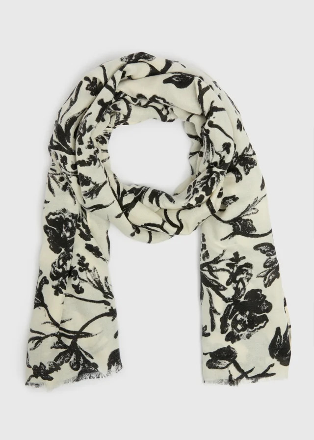 Cream Floral Woven Scarf
