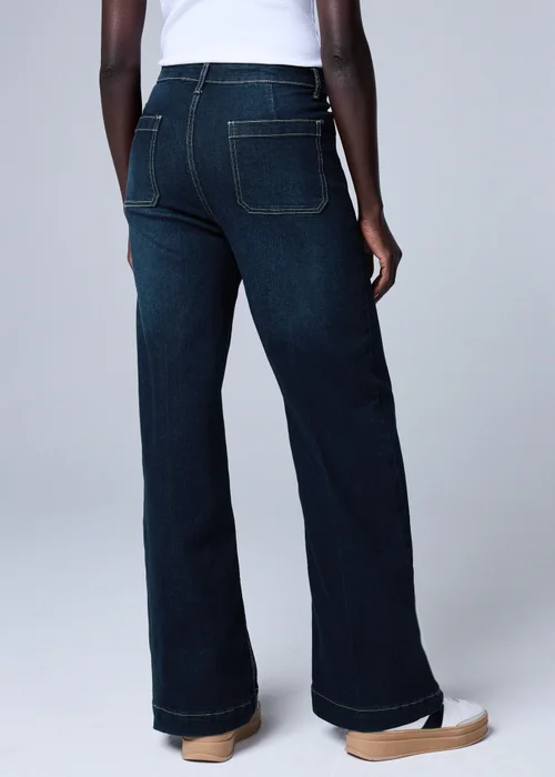 Indigo Stretch Pocket Front Mid Rise Wide Leg Jeans - 8/L29 Image 3