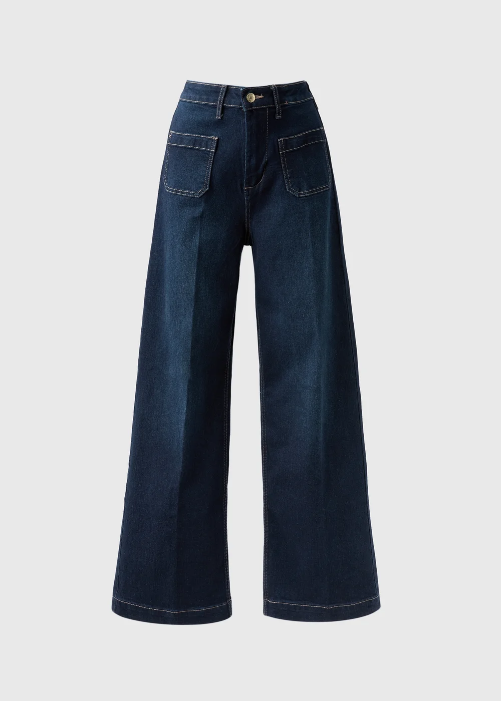 Indigo Stretch Pocket Front Mid Rise Wide Leg Jeans - 8/L29 Image 4