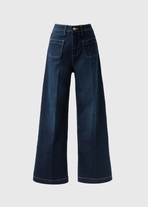 Indigo Stretch Pocket Front Mid Rise Wide Leg Jeans - 8/L29 Image 4