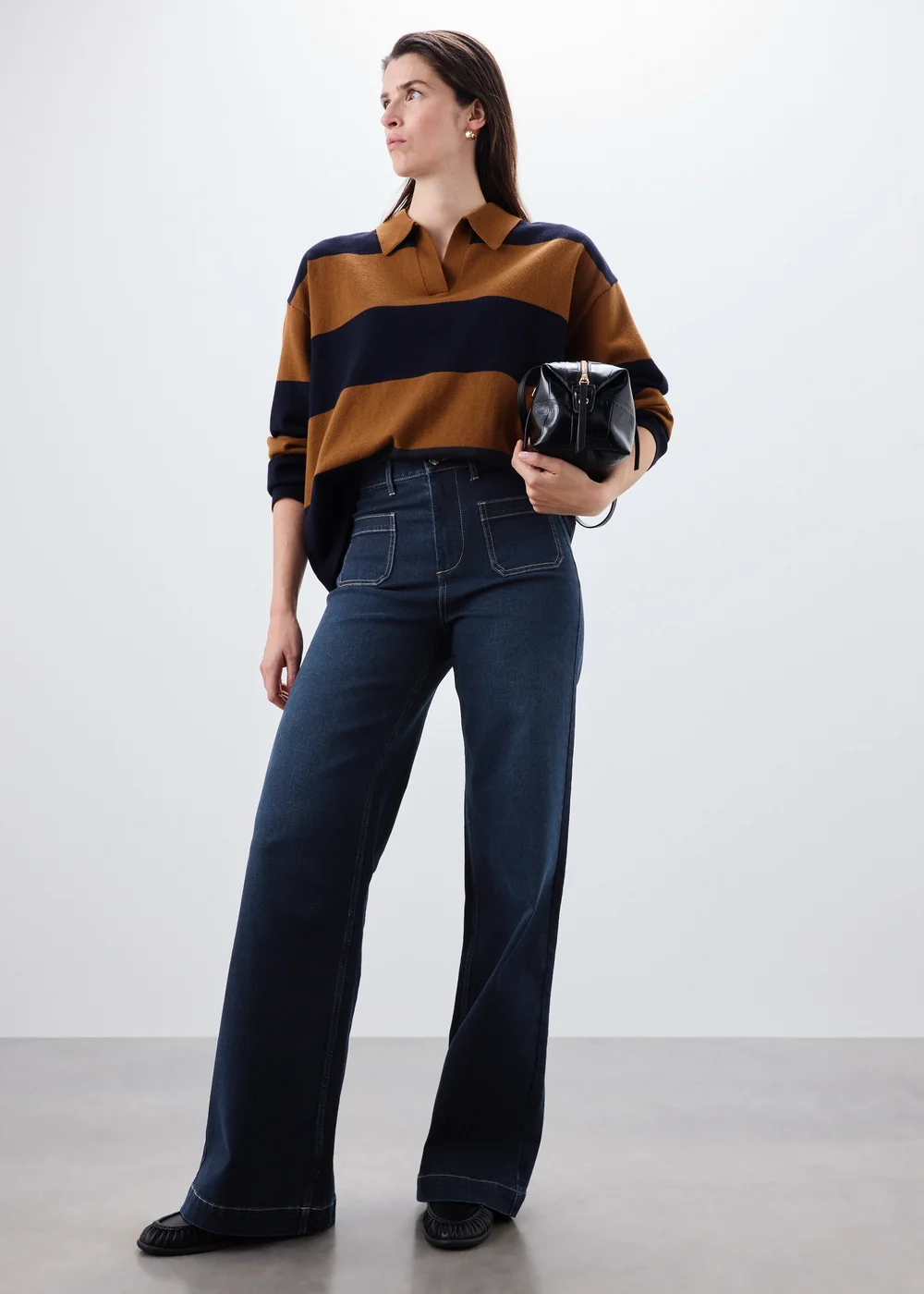 Indigo Stretch Pocket Front Mid Rise Wide Leg Jeans - 8/L29 Image 3