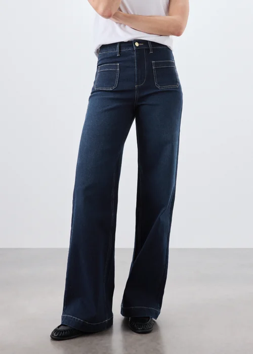 Indigo Stretch Pocket Front Mid Rise Wide Leg Jeans - 8/L29 Image 4