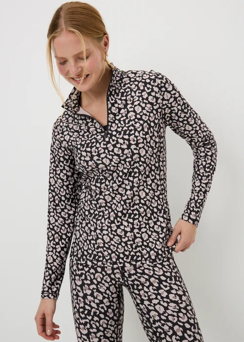 Souluxe Black Leopard Half Zip Top - XS Image 1