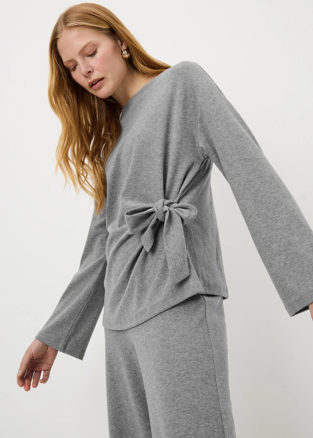 Grey Soft Touch Co Ord Side Tie Top - 12 Image 1