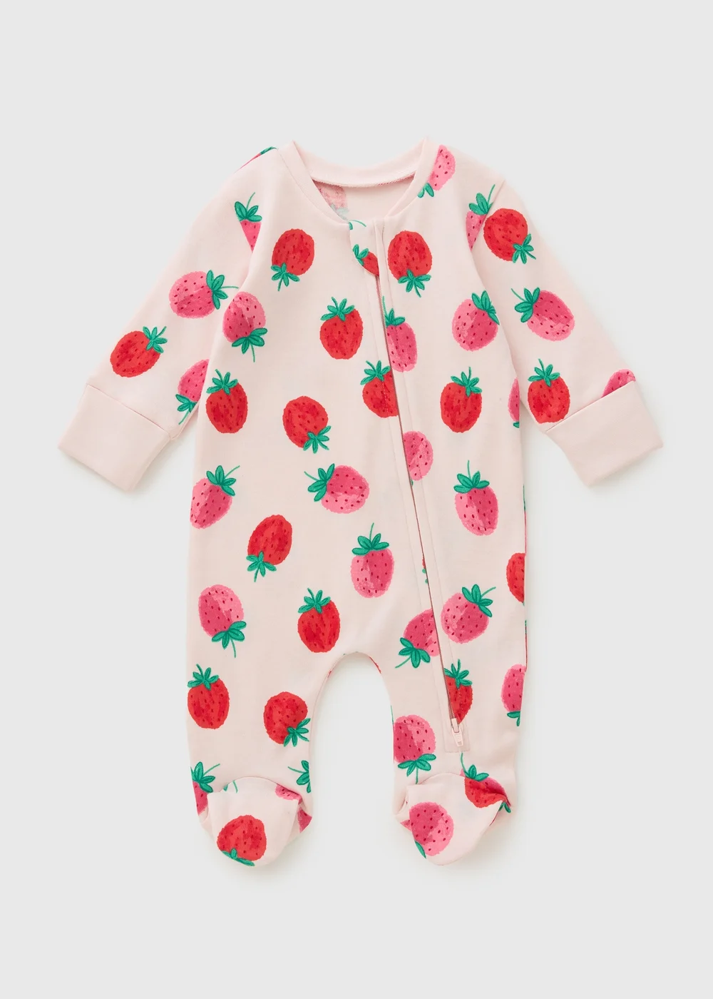 Baby Pink Strawberry Zipped Sleepsuit (Newborn-23mths) - Age 0 - 3 Months Image 1