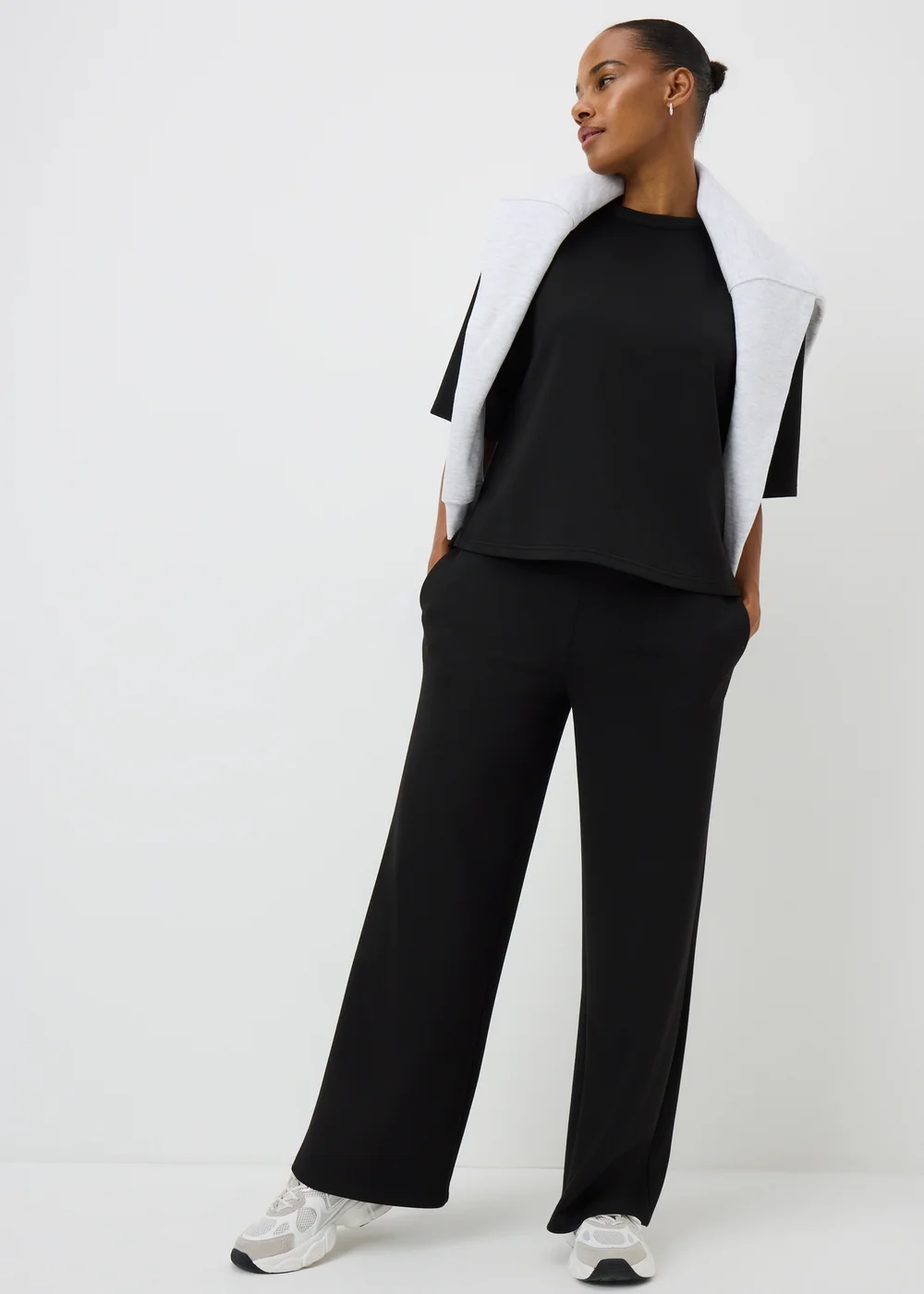 Black Scuba Wide Leg Co Ord Trousers - 16/L31 Image 1