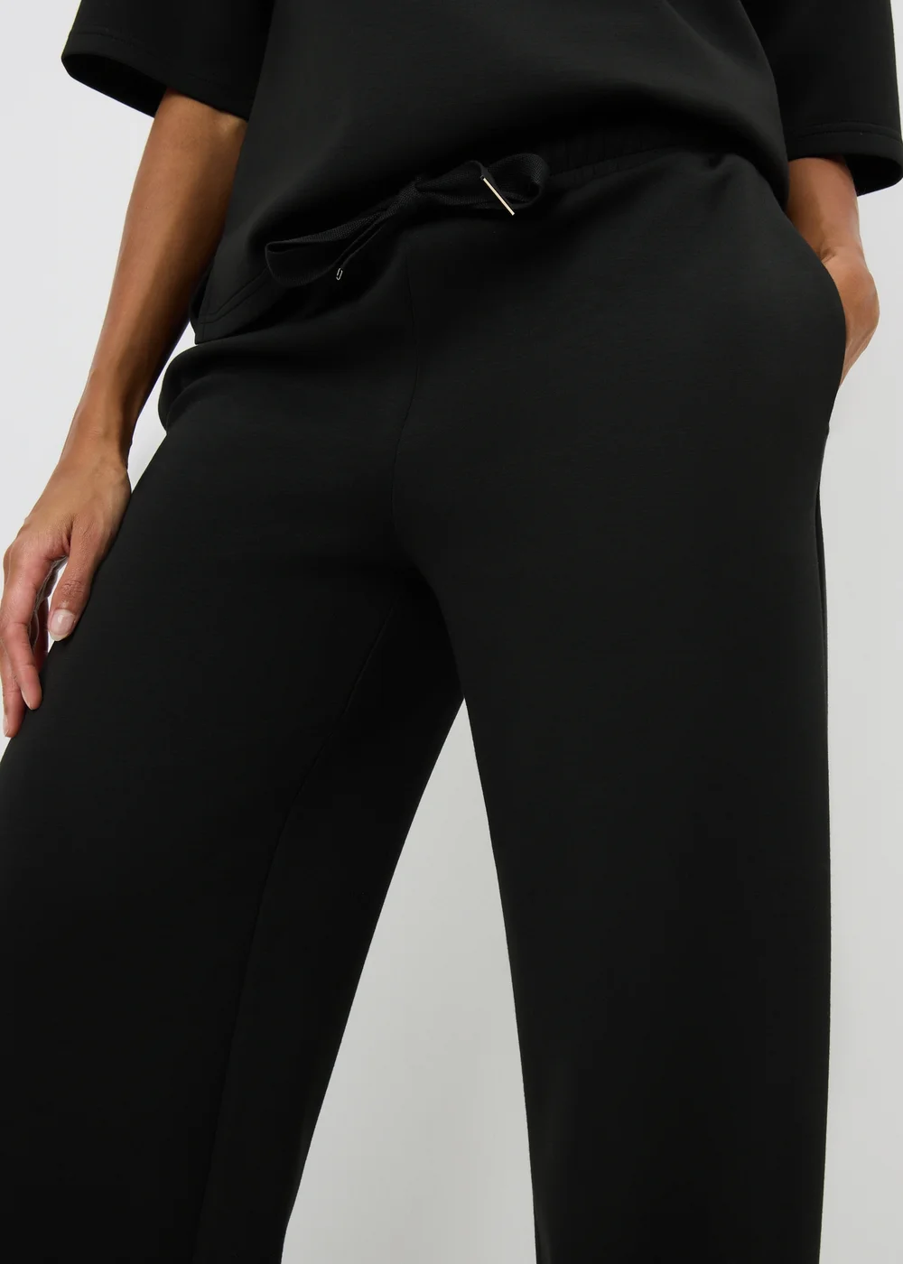 Black Scuba Wide Leg Co Ord Trousers - 16/L31 Image 2