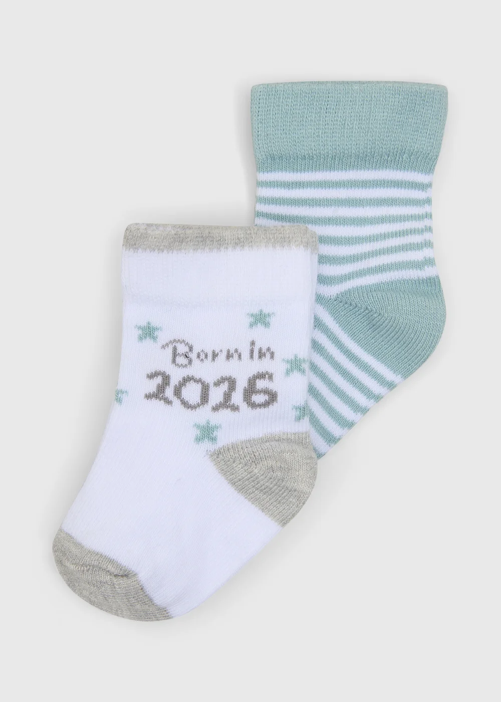 2 Pack Baby White Born In 2026 Socks (0-6mths) - Up to 1 Month Image 1