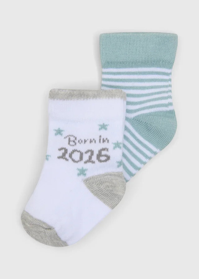 2 Pack Baby White Born In 2026 Socks (0-6mths)