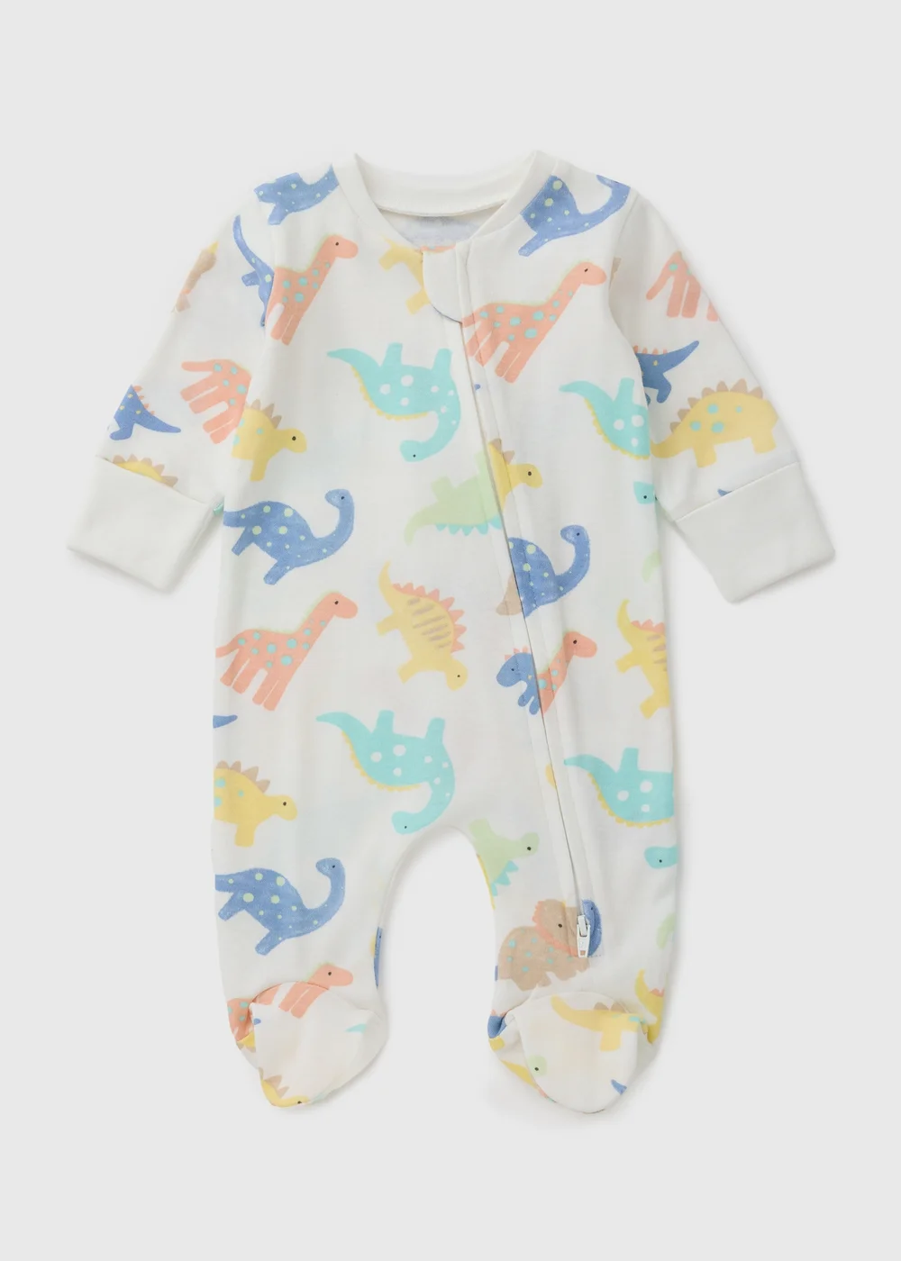 Baby White Dinosaur Zip Up Sleepsuit (Newborn-23mths) - Age 0 - 3 Months Image 1